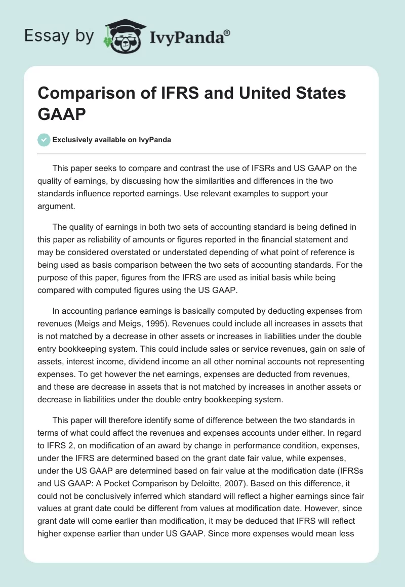Comparison of IFRS and United States GAAP. Page 1