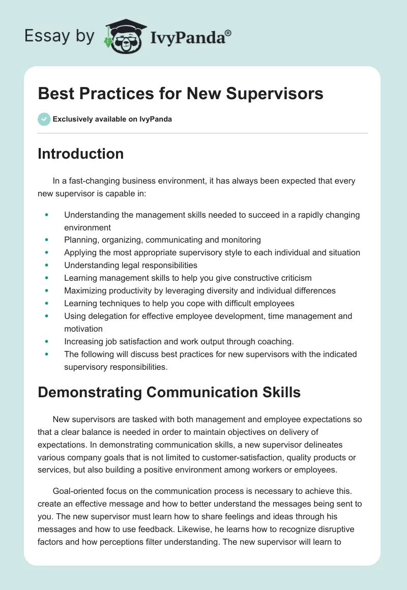 Best Practices for New Supervisors. Page 1