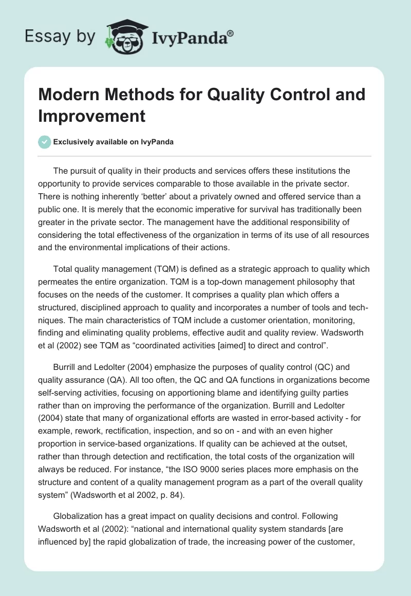 Modern Methods for Quality Control and Improvement. Page 1