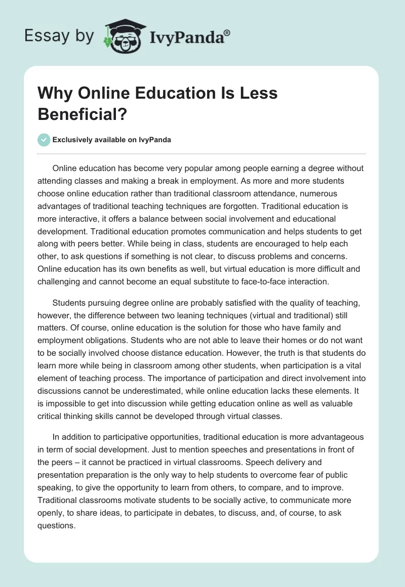 Why Online Education Is Less Beneficial?. Page 1