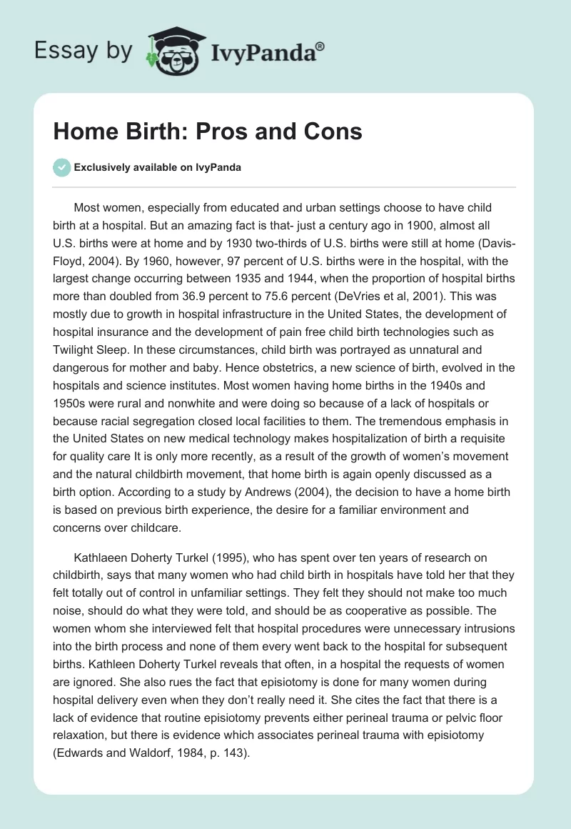 Home Birth: Pros and Cons. Page 1