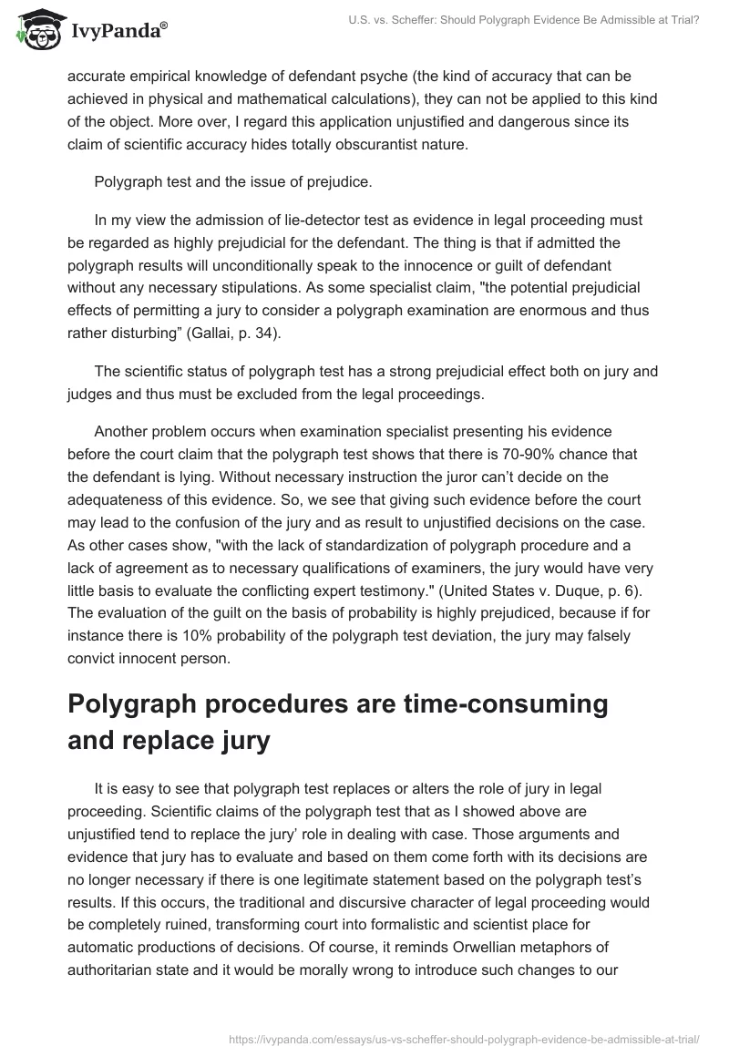 U.S. vs. Scheffer: Should Polygraph Evidence Be Admissible at Trial?. Page 3