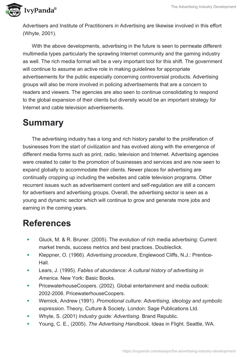 The Advertising Industry Development. Page 5