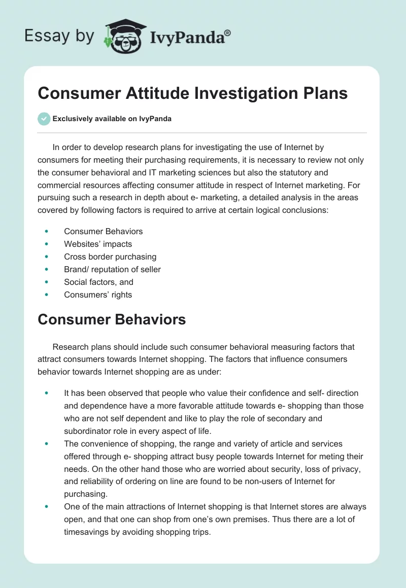 Consumer Attitude Investigation Plans. Page 1