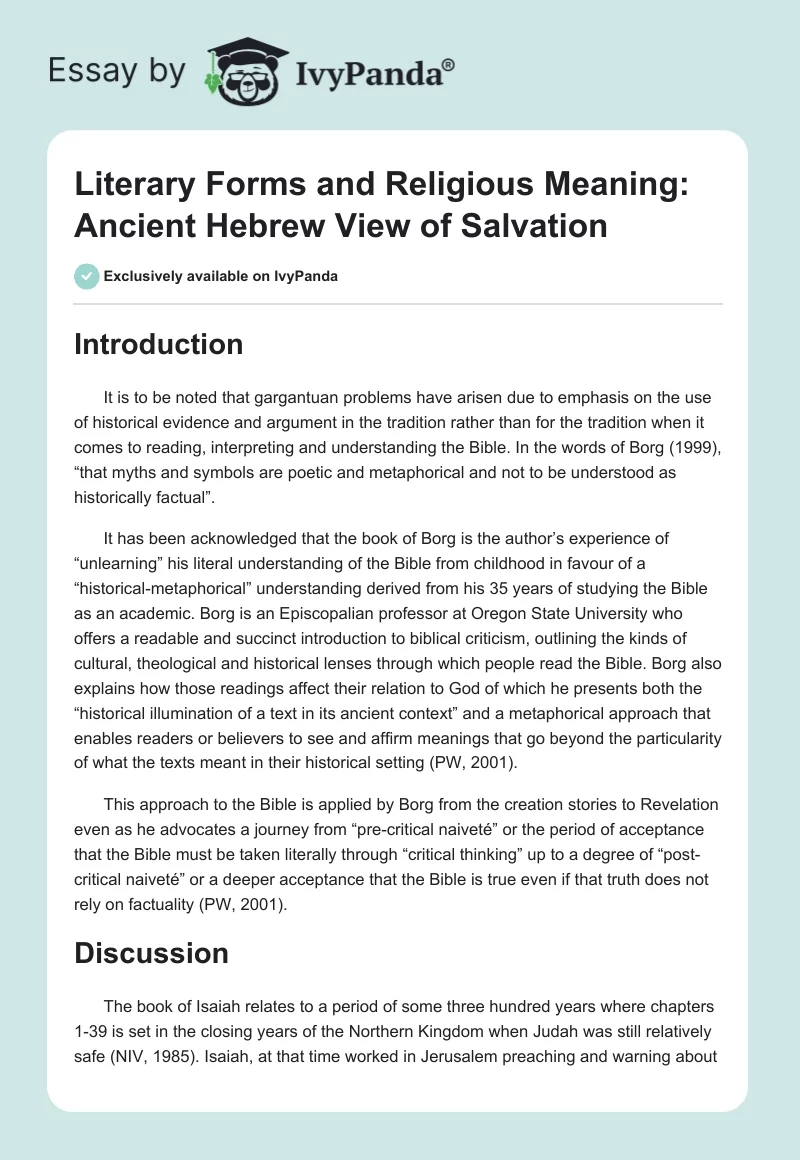 Literary Forms and Religious Meaning: Ancient Hebrew View of Salvation. Page 1