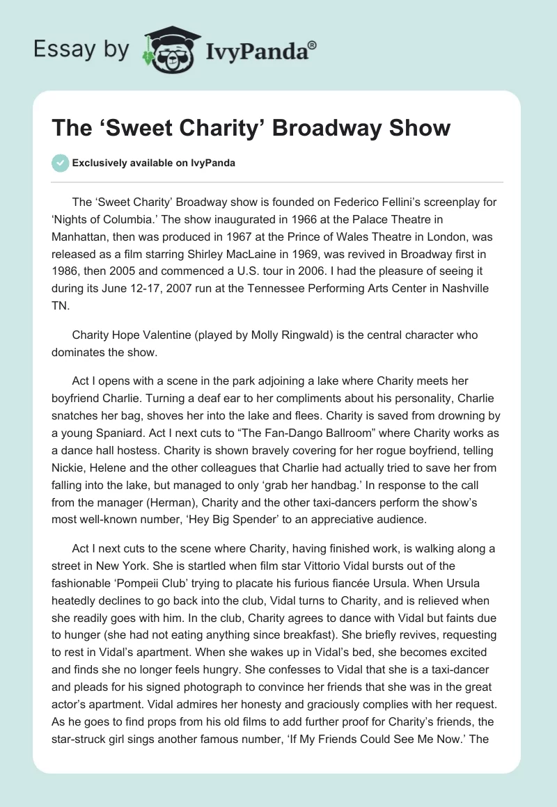 The ‘Sweet Charity’ Broadway Show. Page 1