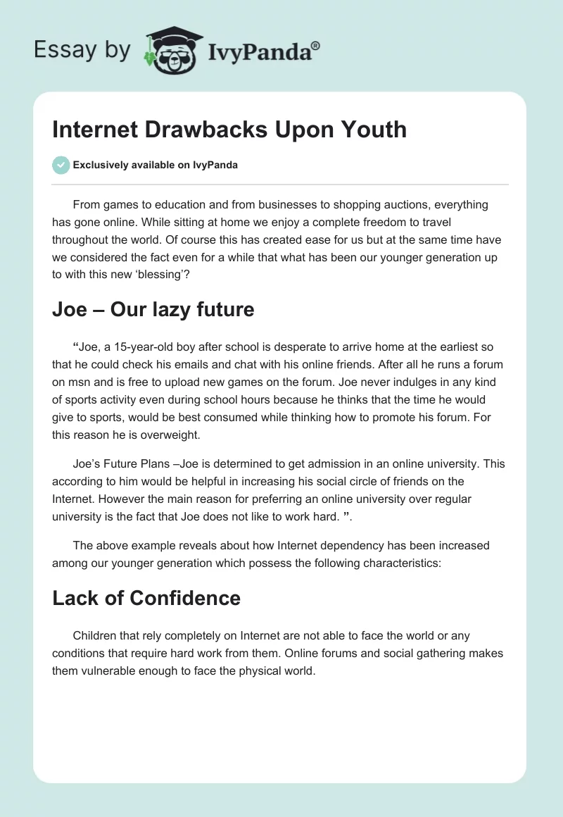 Internet Drawbacks Upon Youth. Page 1