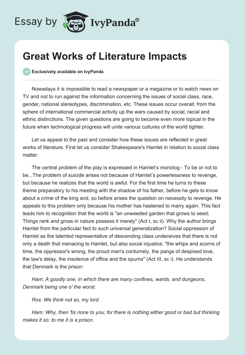 Great Works of Literature Impacts. Page 1