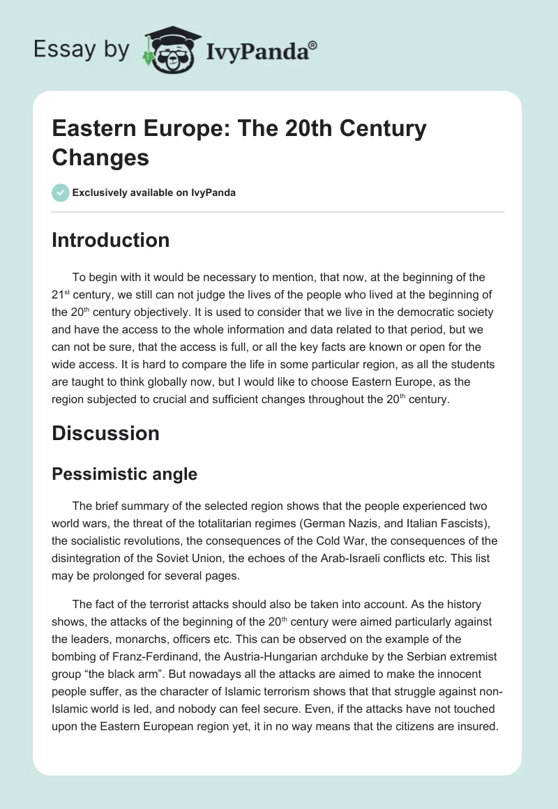 Eastern Europe: The 20th Century Changes. Page 1