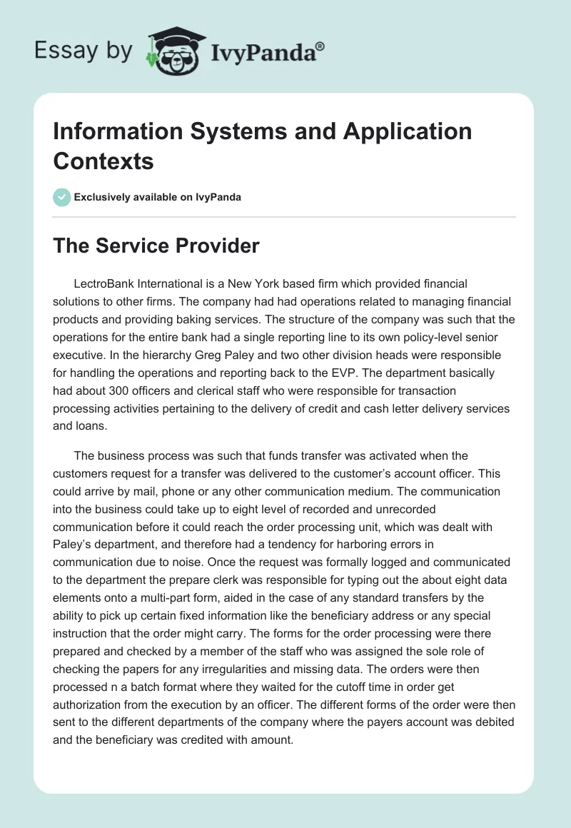 Information Systems and Application Contexts. Page 1