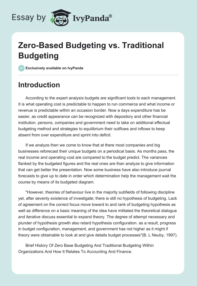 Zero-Based Budgeting vs. Traditional Budgeting. Page 1
