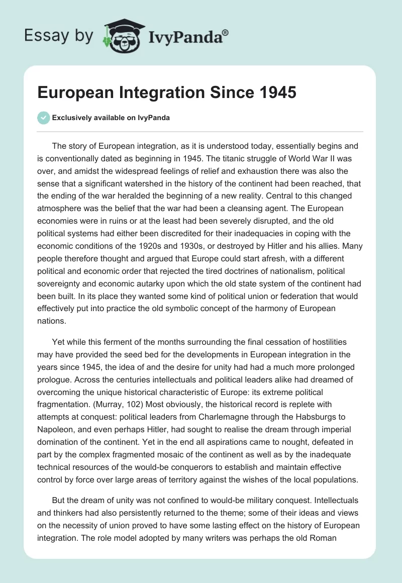 European Integration Since 1945. Page 1