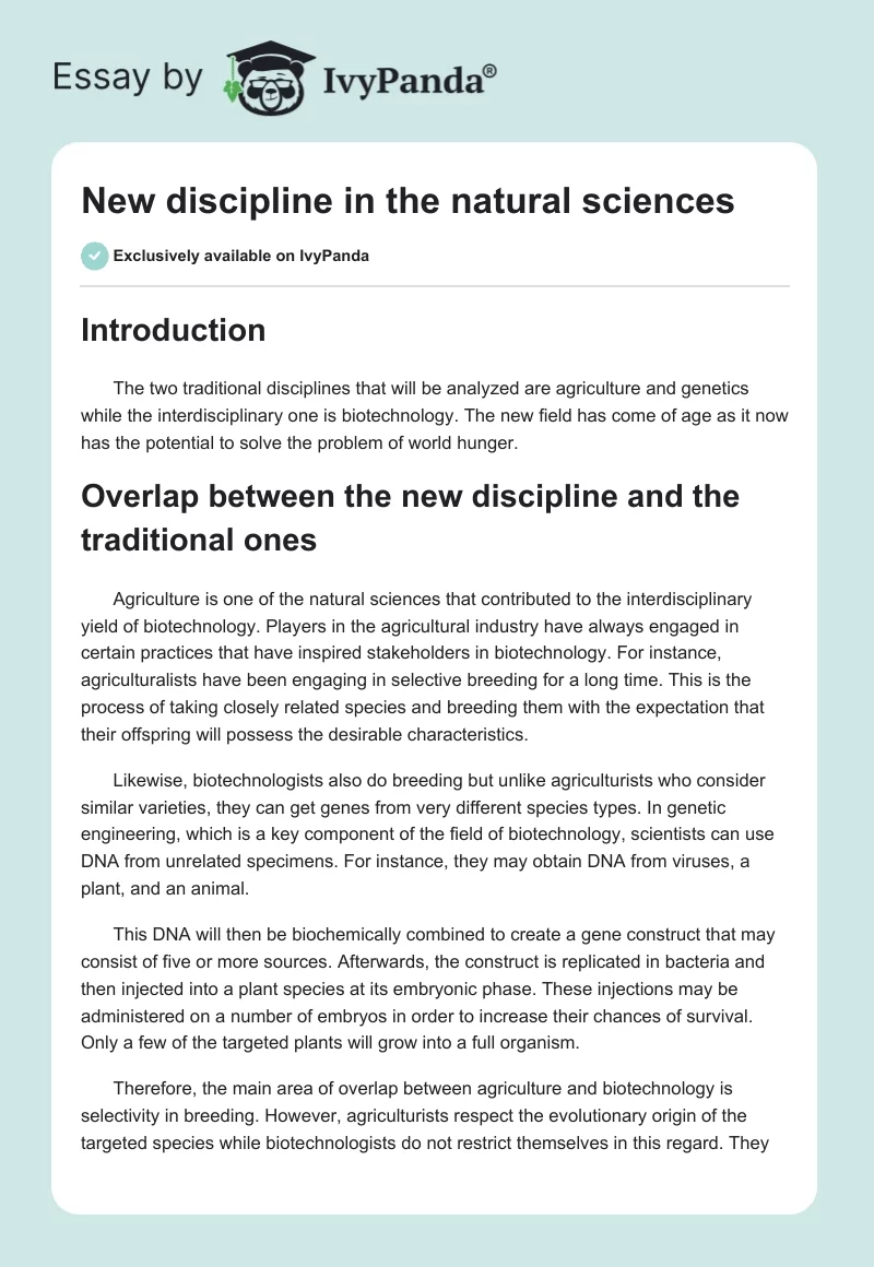New discipline in the natural sciences. Page 1
