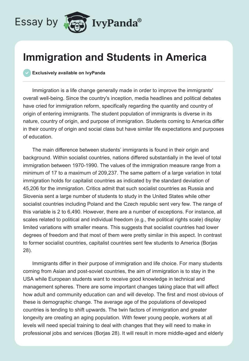 Immigration and Students in America. Page 1