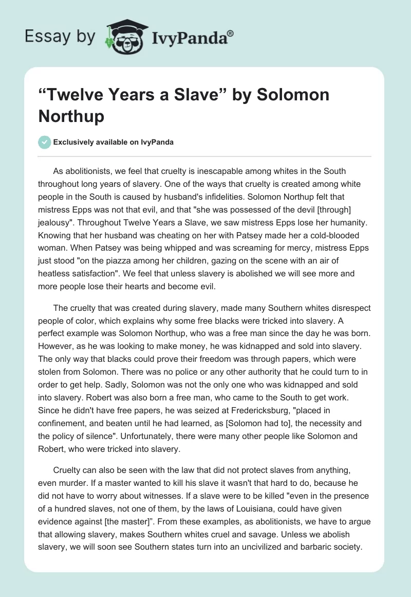 “Twelve Years a Slave” by Solomon Northup. Page 1