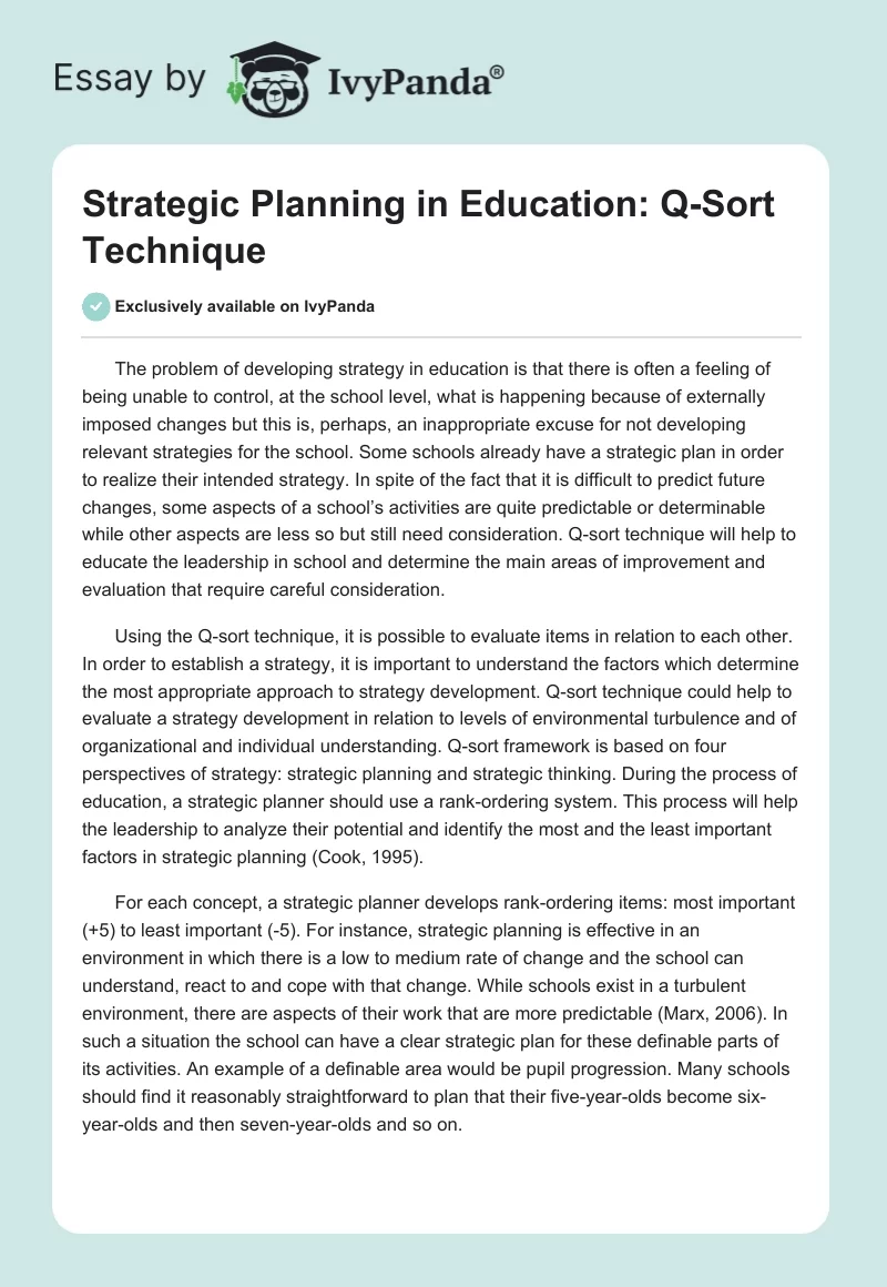 Strategic Planning in Education: Q-Sort Technique. Page 1