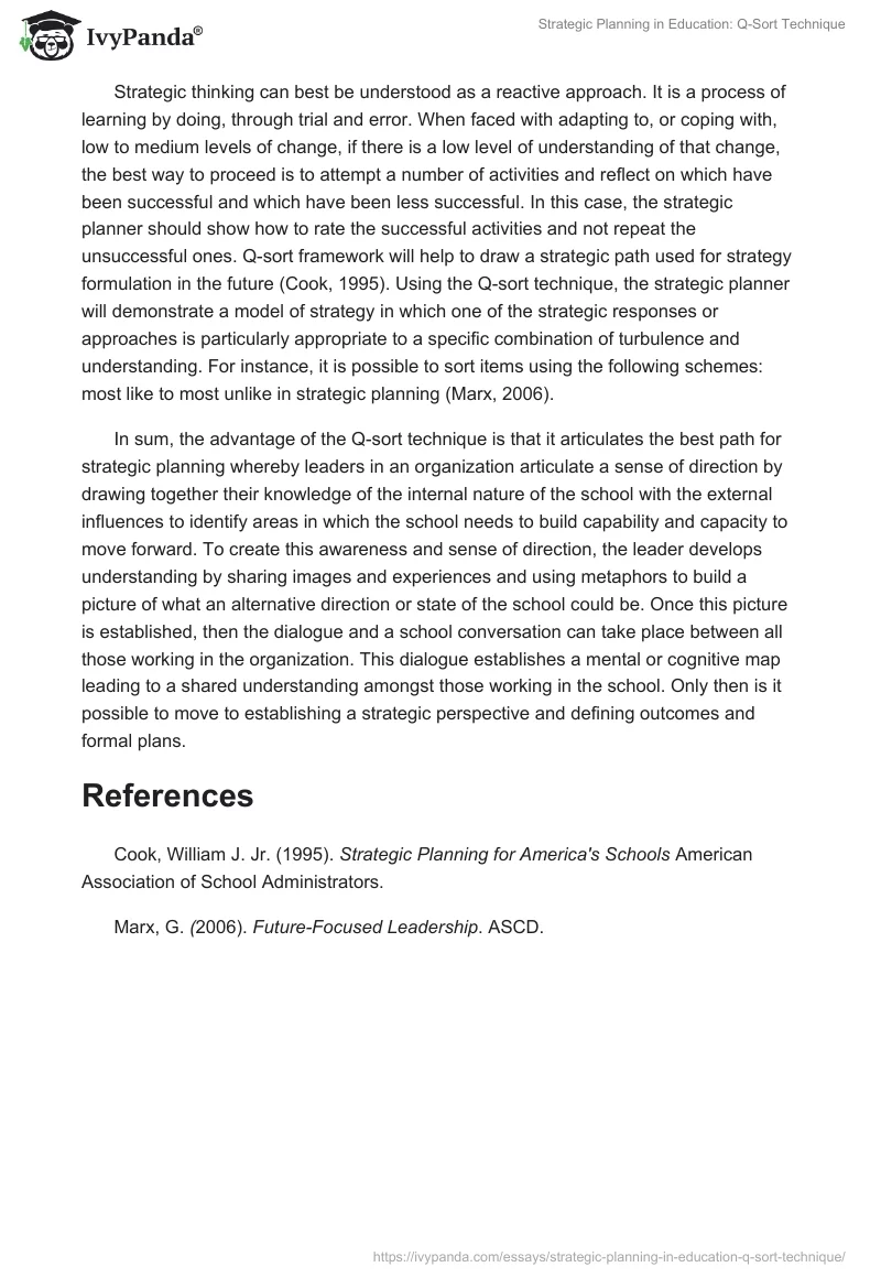 Strategic Planning in Education: Q-Sort Technique. Page 2