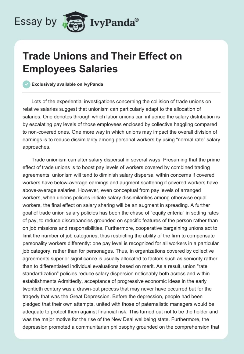 Trade Unions and Their Effect on Employees Salaries. Page 1