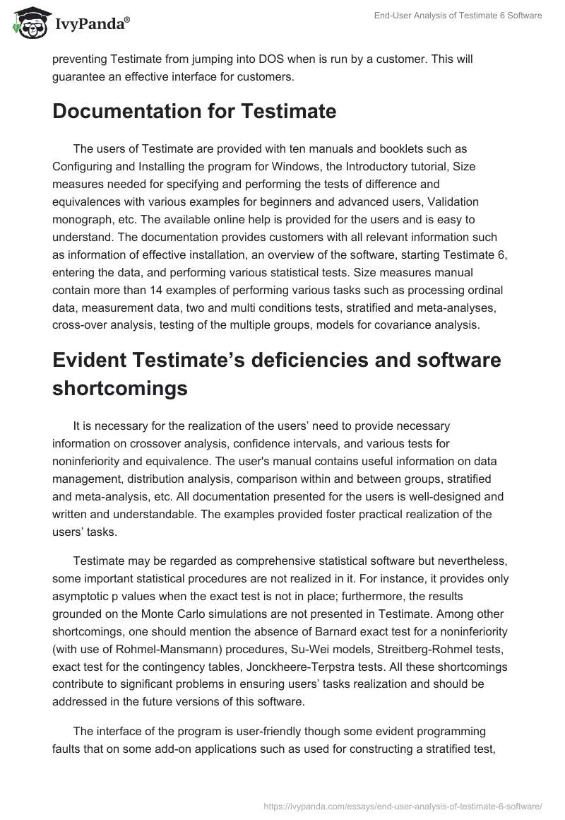 End-User Analysis of Testimate 6 Software. Page 2