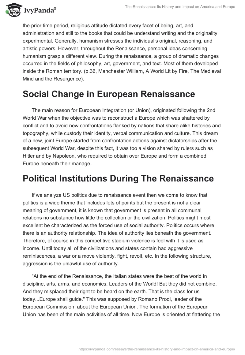 The Renaissance: Its History and Impact on America and Europe. Page 3
