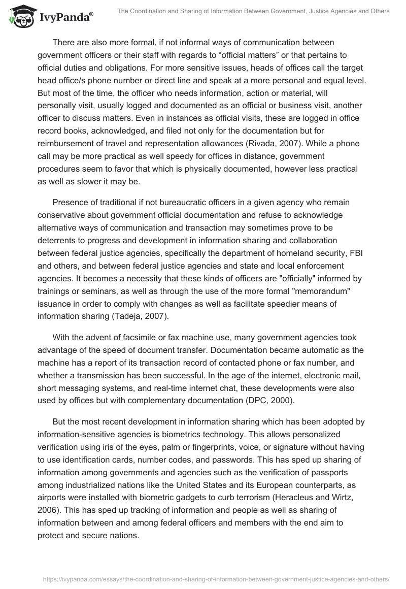 The Coordination and Sharing of Information Between Government, Justice Agencies and Others. Page 3