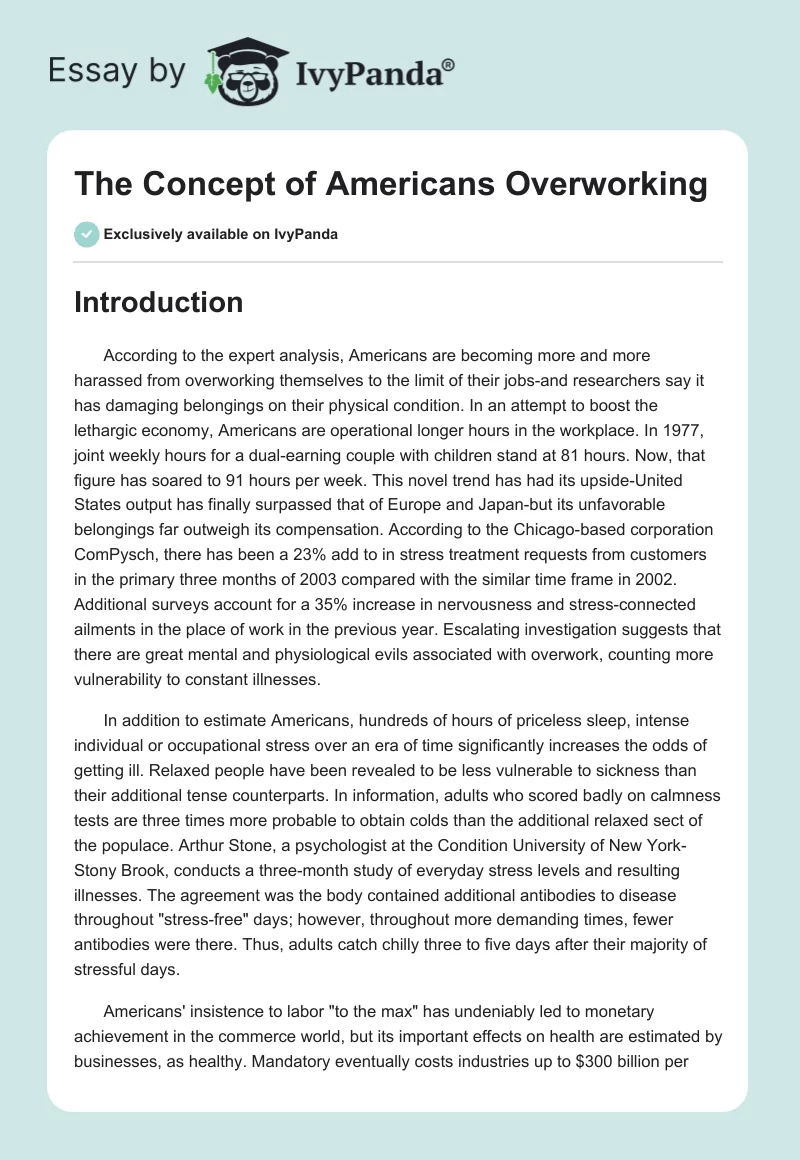 The Concept of Americans Overworking. Page 1