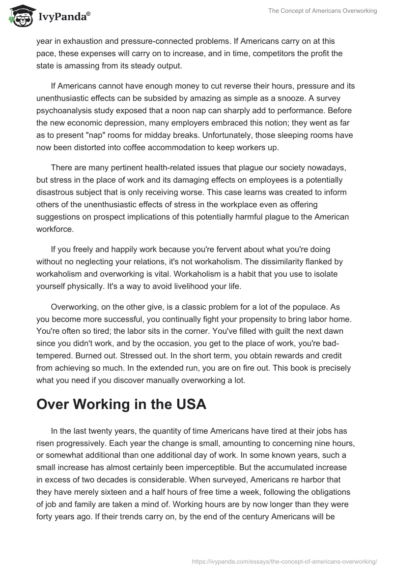 The Concept of Americans Overworking. Page 2