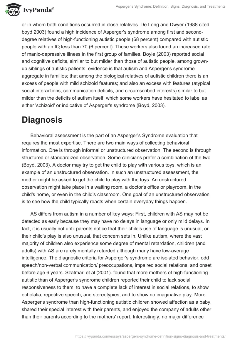 Asperger’s Syndrome: Definition, Signs, Diagnosis, and Treatments. Page 5