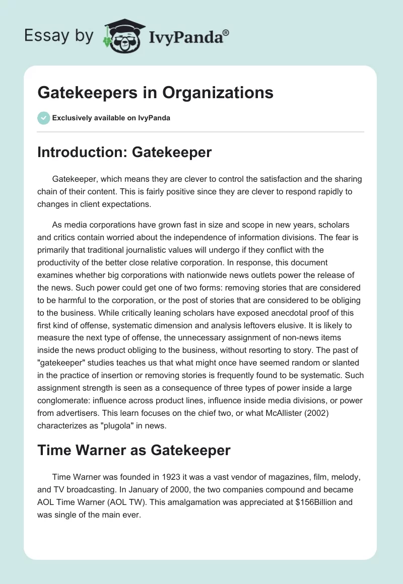 Gatekeepers in Organizations. Page 1