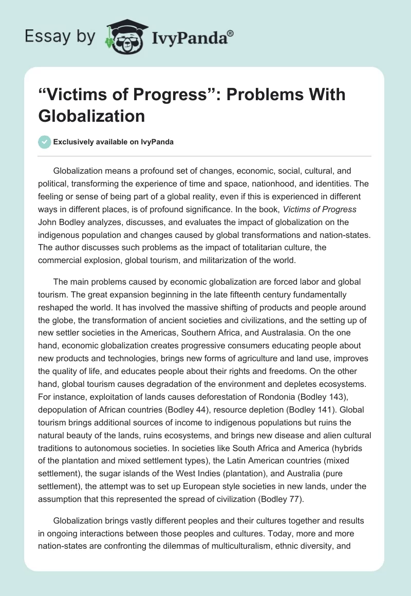 “Victims of Progress”: Problems With Globalization. Page 1
