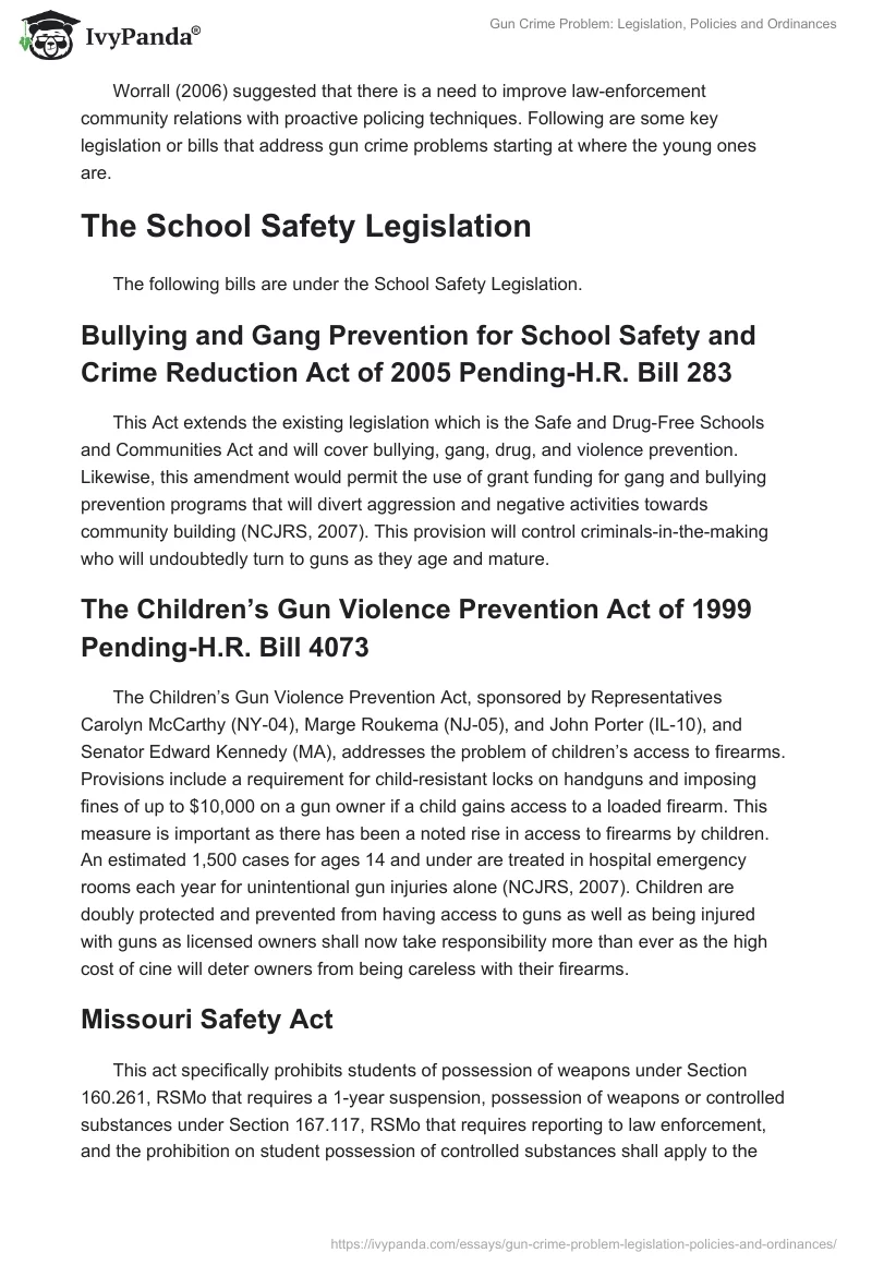 Gun Crime Problem: Legislation, Policies and Ordinances. Page 2