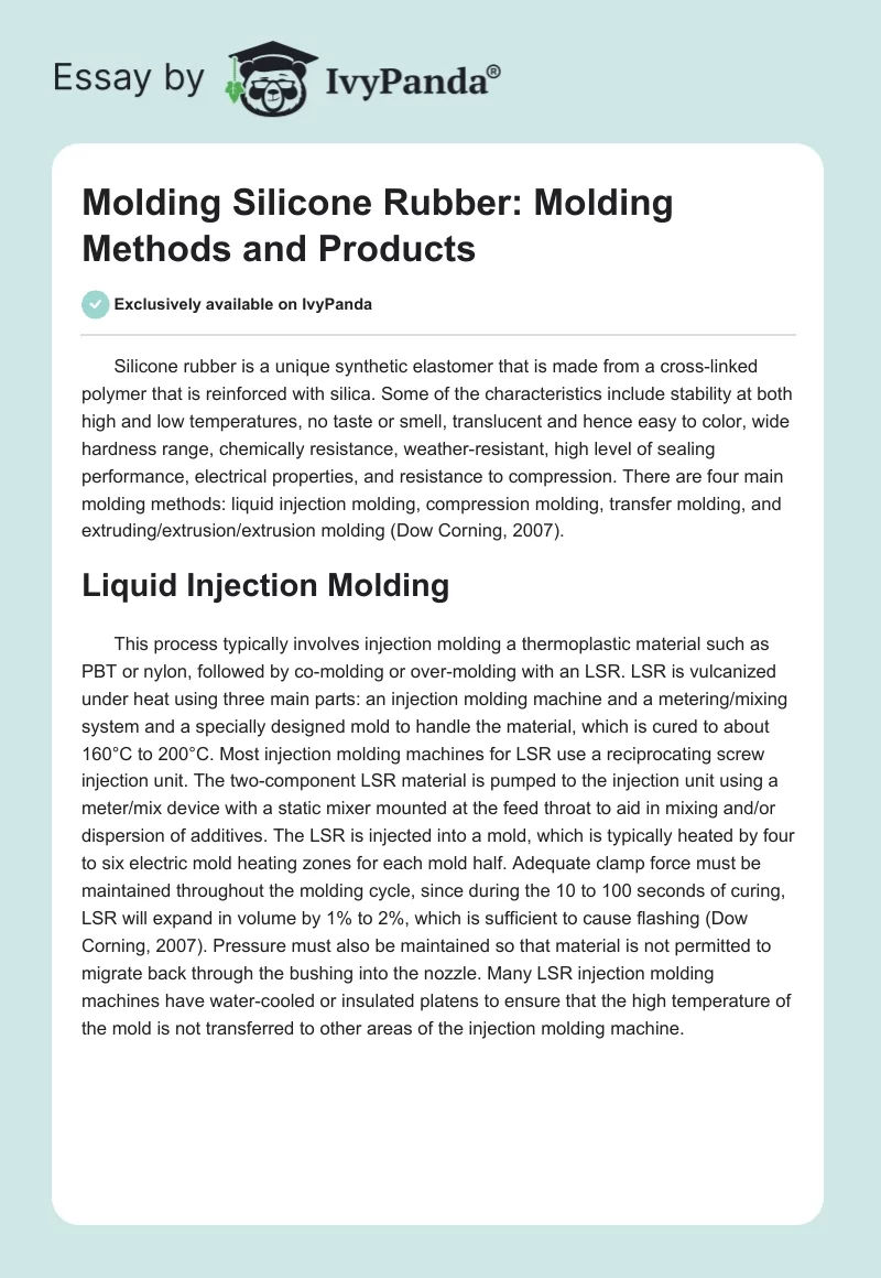 Molding Silicone Rubber: Molding Methods and Products. Page 1