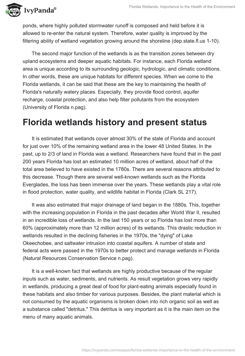 Florida Wetlands: Importance to the Health of the Environment. Page 2