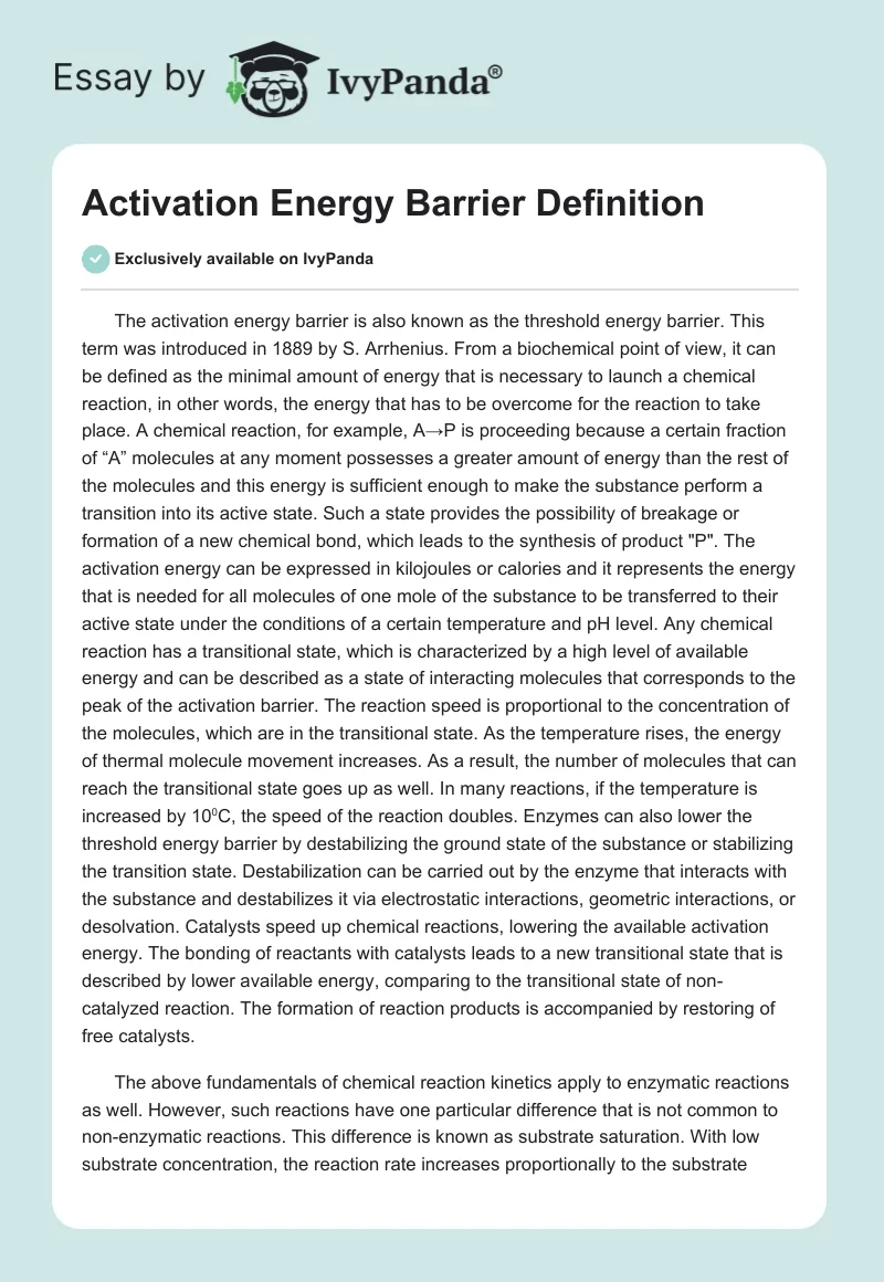 Activation Energy Barrier Definition. Page 1