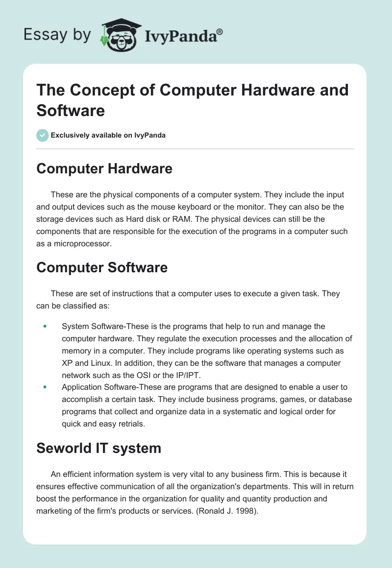 The Concept of Computer Hardware and Software. Page 1