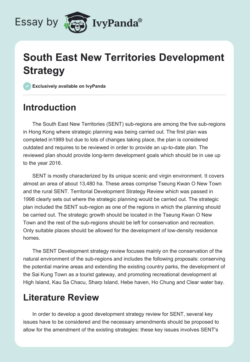 South East New Territories Development Strategy. Page 1