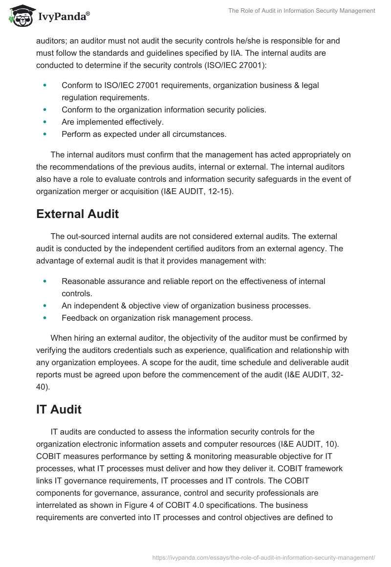 The Role of Audit in Information Security Management. Page 2