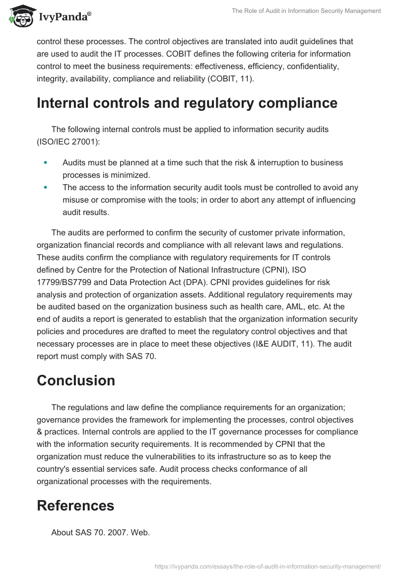 The Role of Audit in Information Security Management. Page 3
