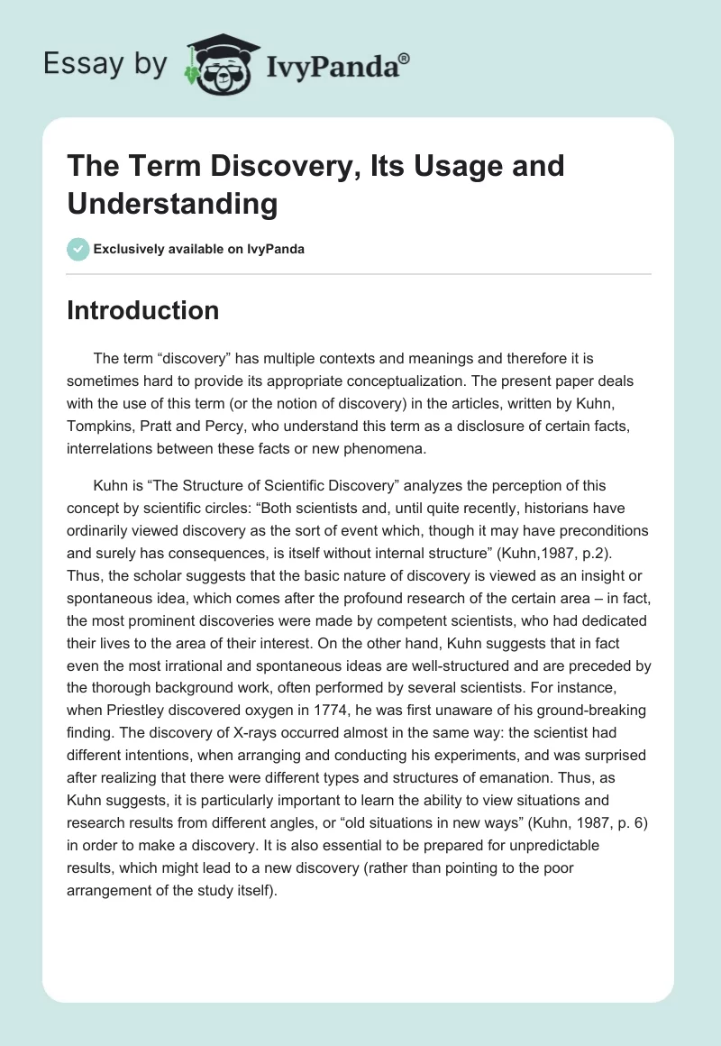 The Term "Discovery", Its Usage and Understanding. Page 1