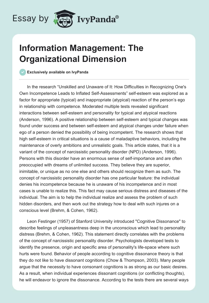 Information Management: The Organizational Dimension. Page 1