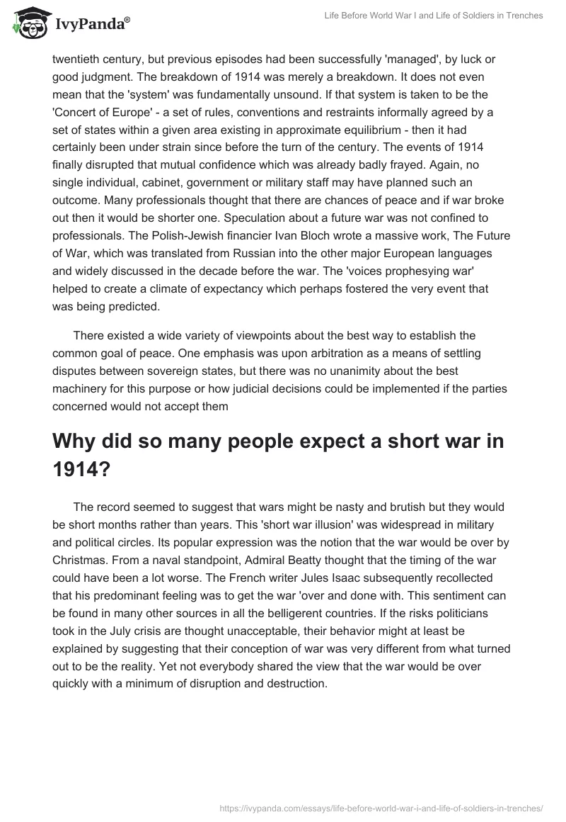 Life Before World War I and Life of Soldiers in Trenches. Page 3