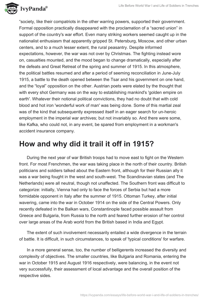 Life Before World War I and Life of Soldiers in Trenches. Page 5