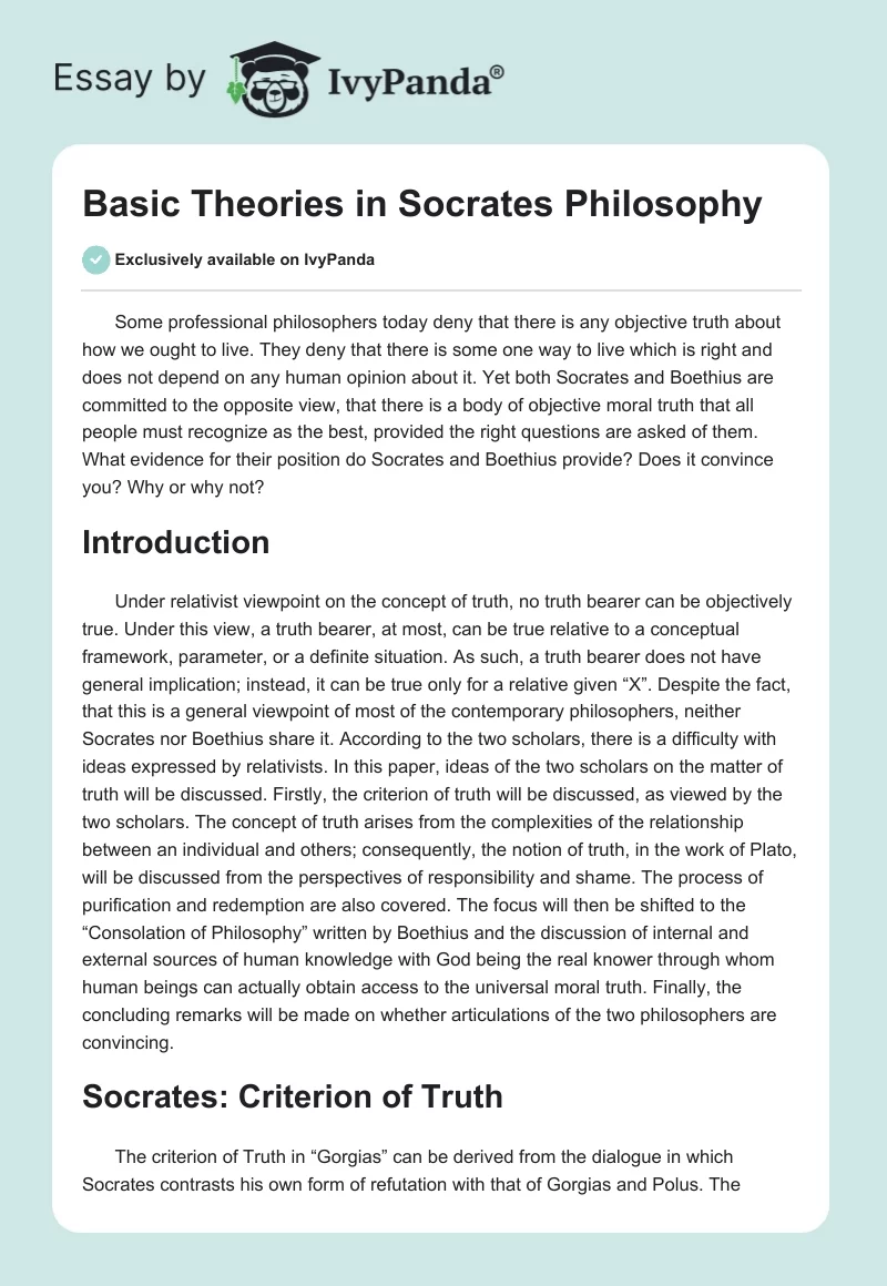 Basic Theories in Socrates Philosophy. Page 1