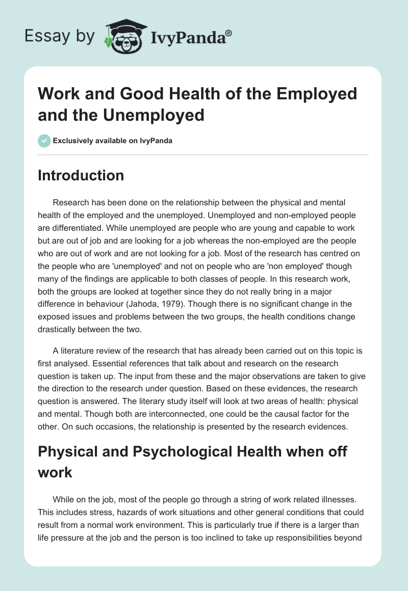 Work and Good Health of the Employed and the Unemployed. Page 1