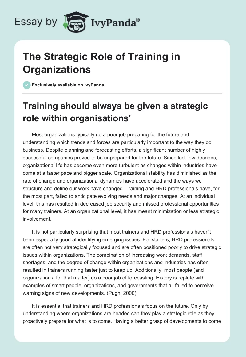 The Strategic Role of Training in Organizations. Page 1