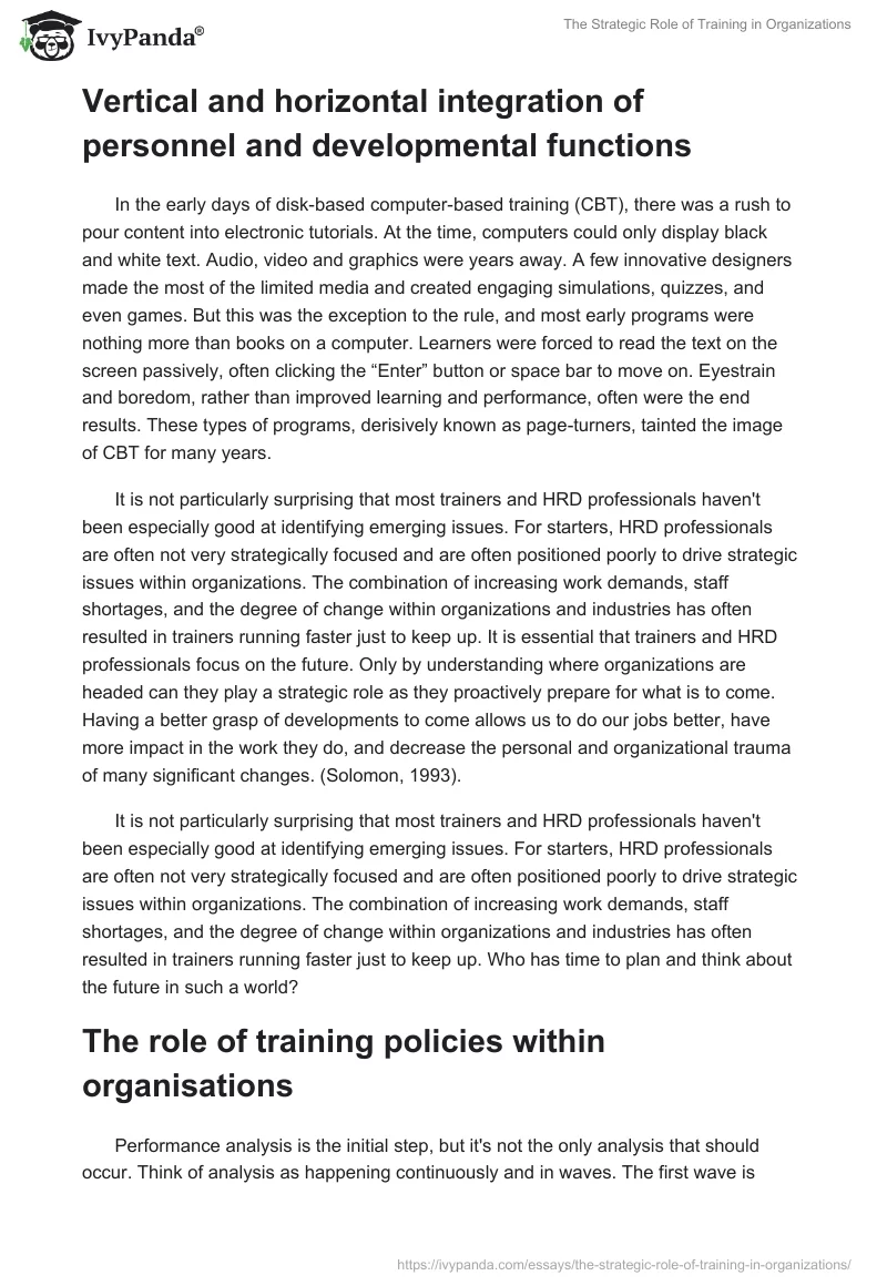 The Strategic Role of Training in Organizations. Page 5