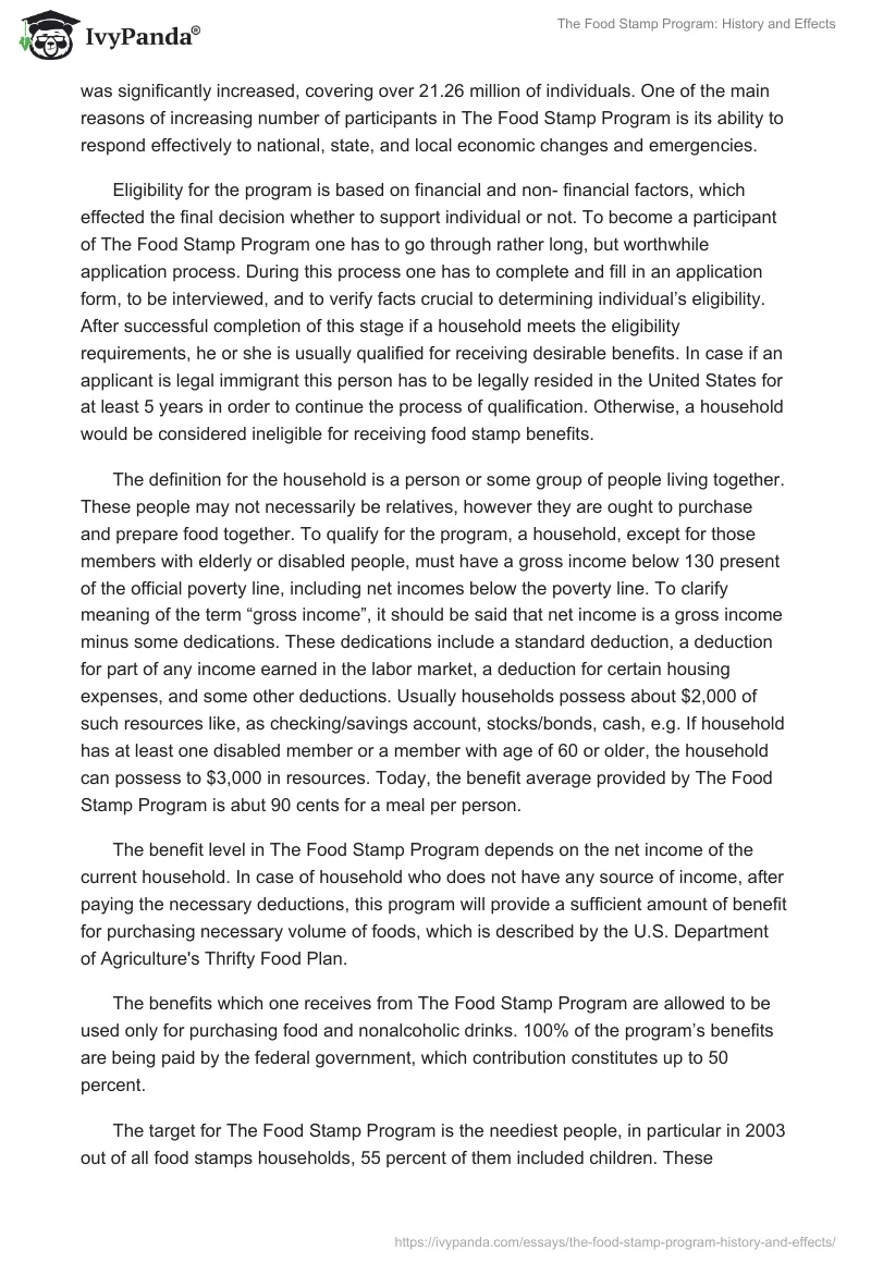 The Food Stamp Program: History and Effects. Page 2