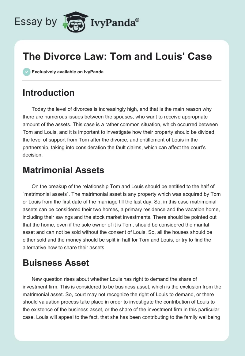 The Divorce Law: Tom and Louis' Case. Page 1
