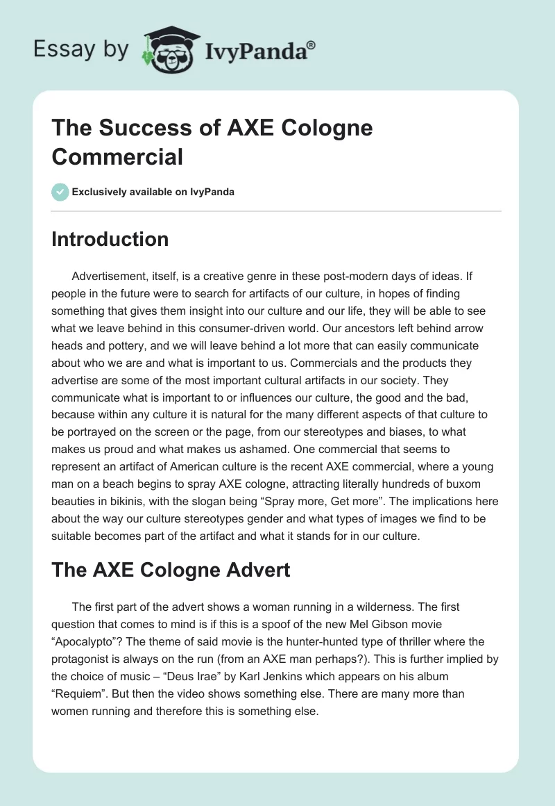The Success of AXE Cologne Commercial. Page 1