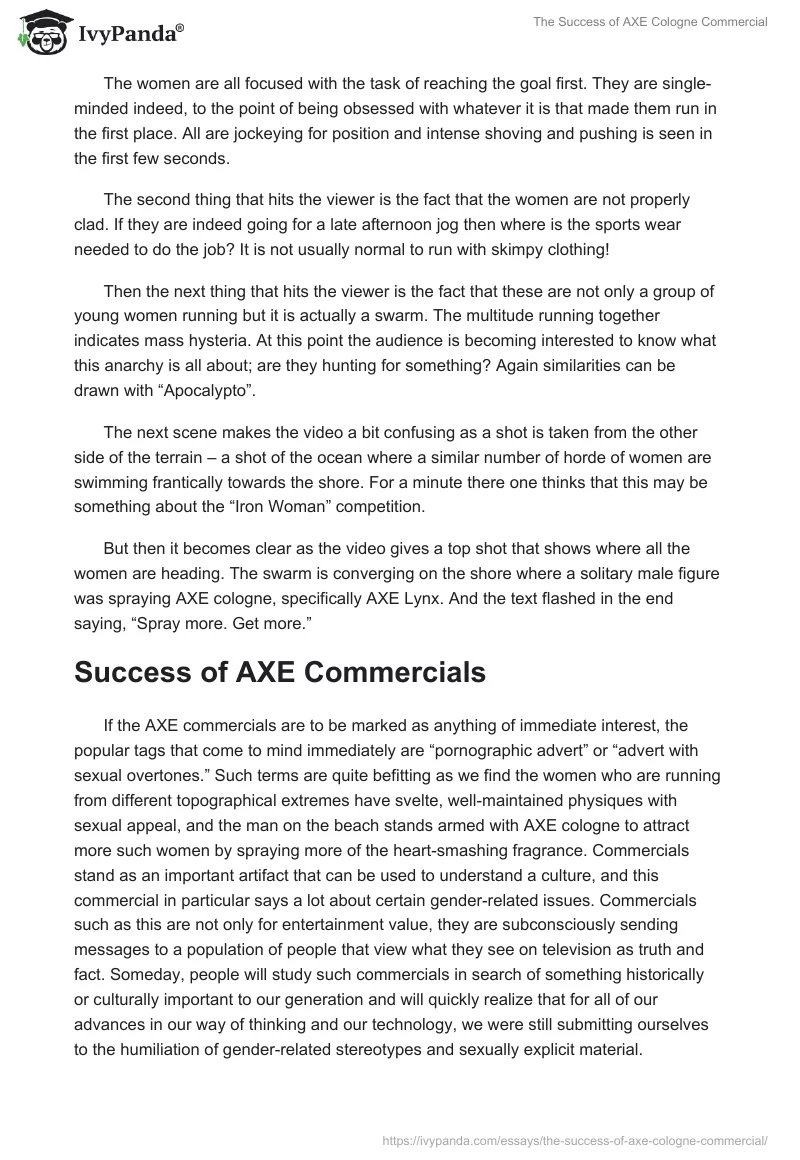 The Success of AXE Cologne Commercial. Page 2